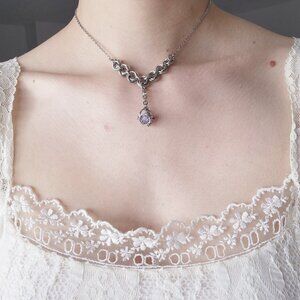Purple crystal silver fairy chainmaille caged bead mobius roses choker necklace